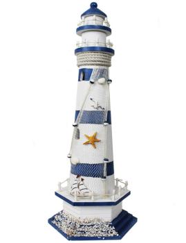Deko-Leuchtturm Holz Fischernetz Seestern Seevögel Stein Segeln Maritime H:57cm